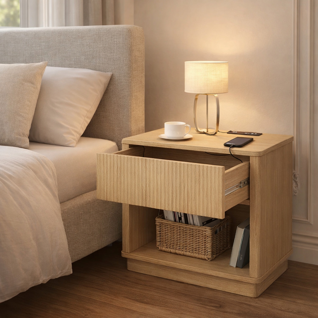 Aspen Smart Wood Nightstand with Charging Station