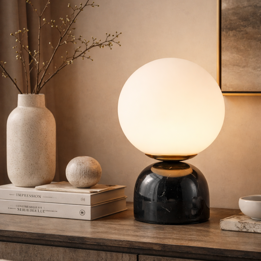 Athens Marble & Ceramic Mini Globe Lamp with Glass Sphere