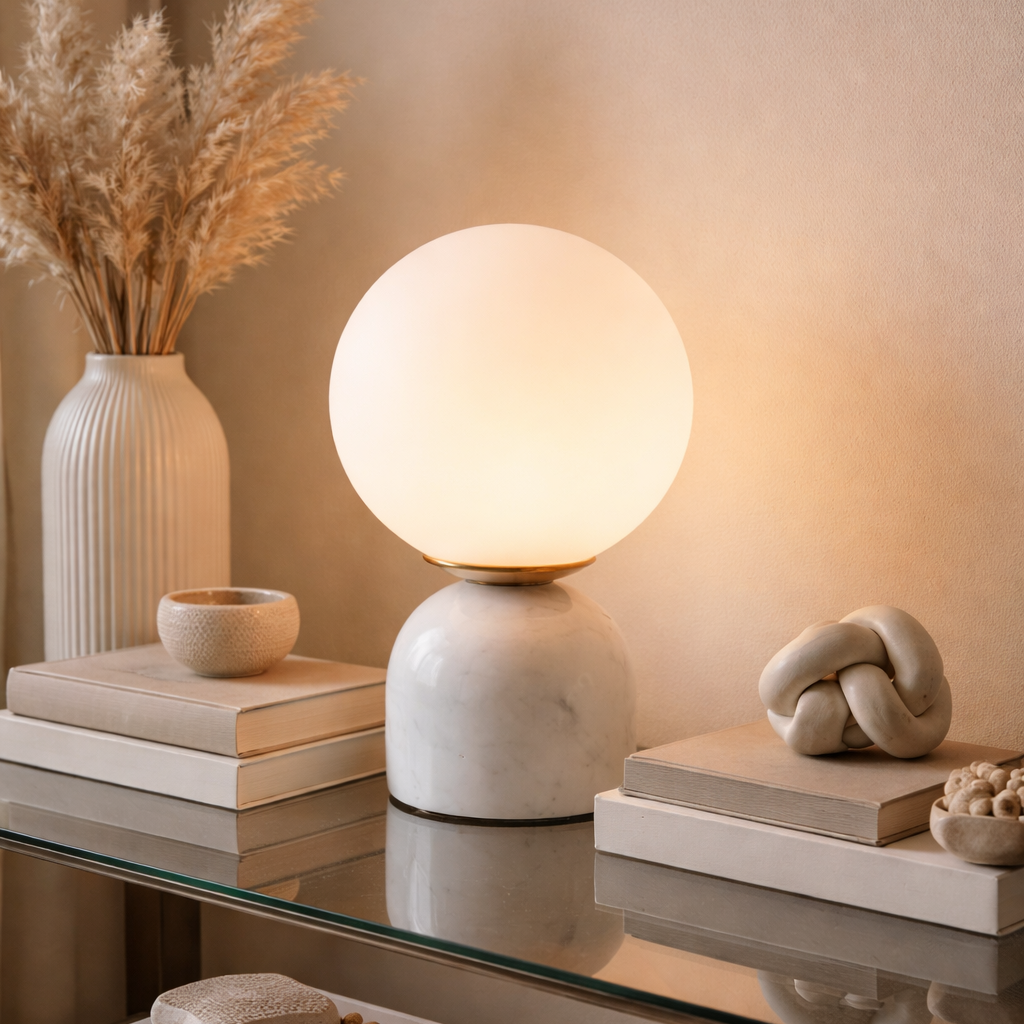 Athens Marble & Ceramic Mini Globe Lamp with Glass Sphere