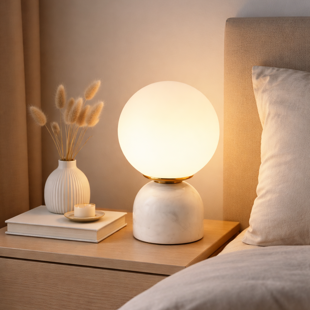 Athens Marble & Ceramic Mini Globe Lamp with Glass Sphere