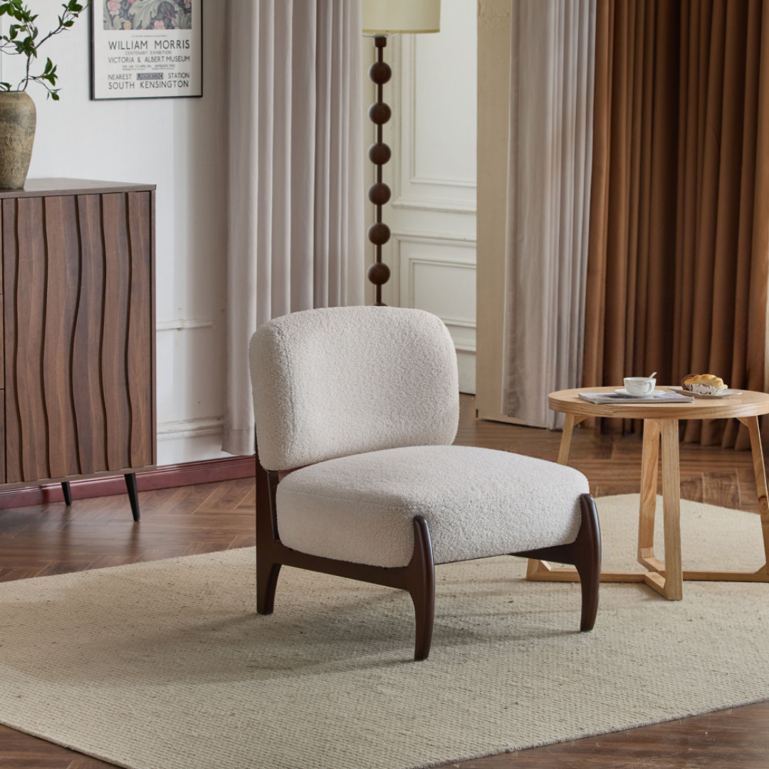 Bergen Modern Boucle Lounge Chair with Solid Wood Frame