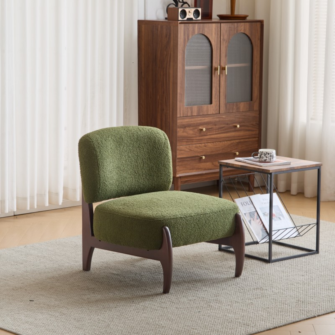 Bergen Modern Boucle Lounge Chair with Solid Wood Frame