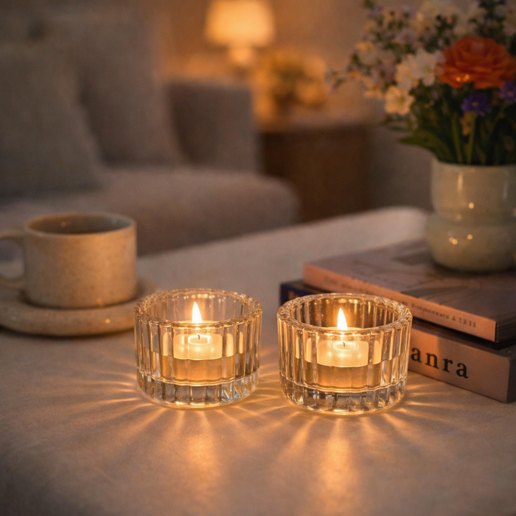 Prague Glass Tealight Holder Duo for Celebrations