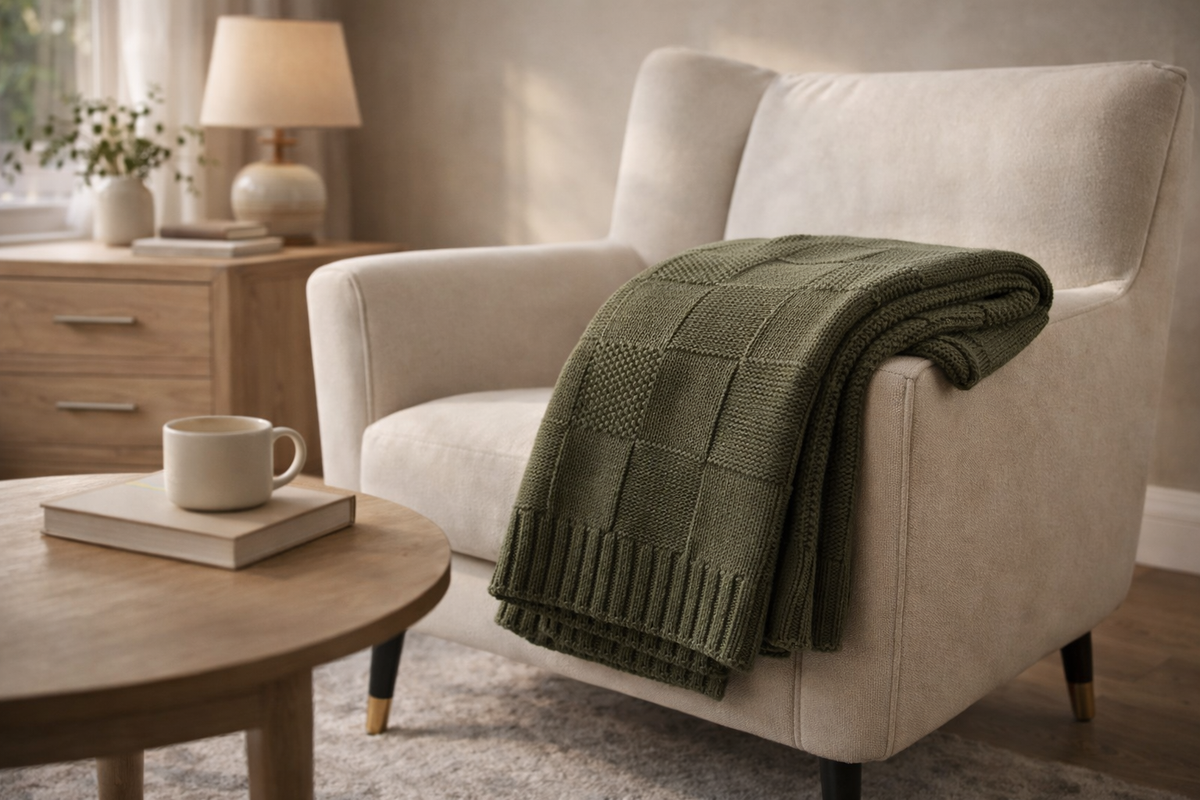 Copenhagen Checkered Knit Throw Blanket