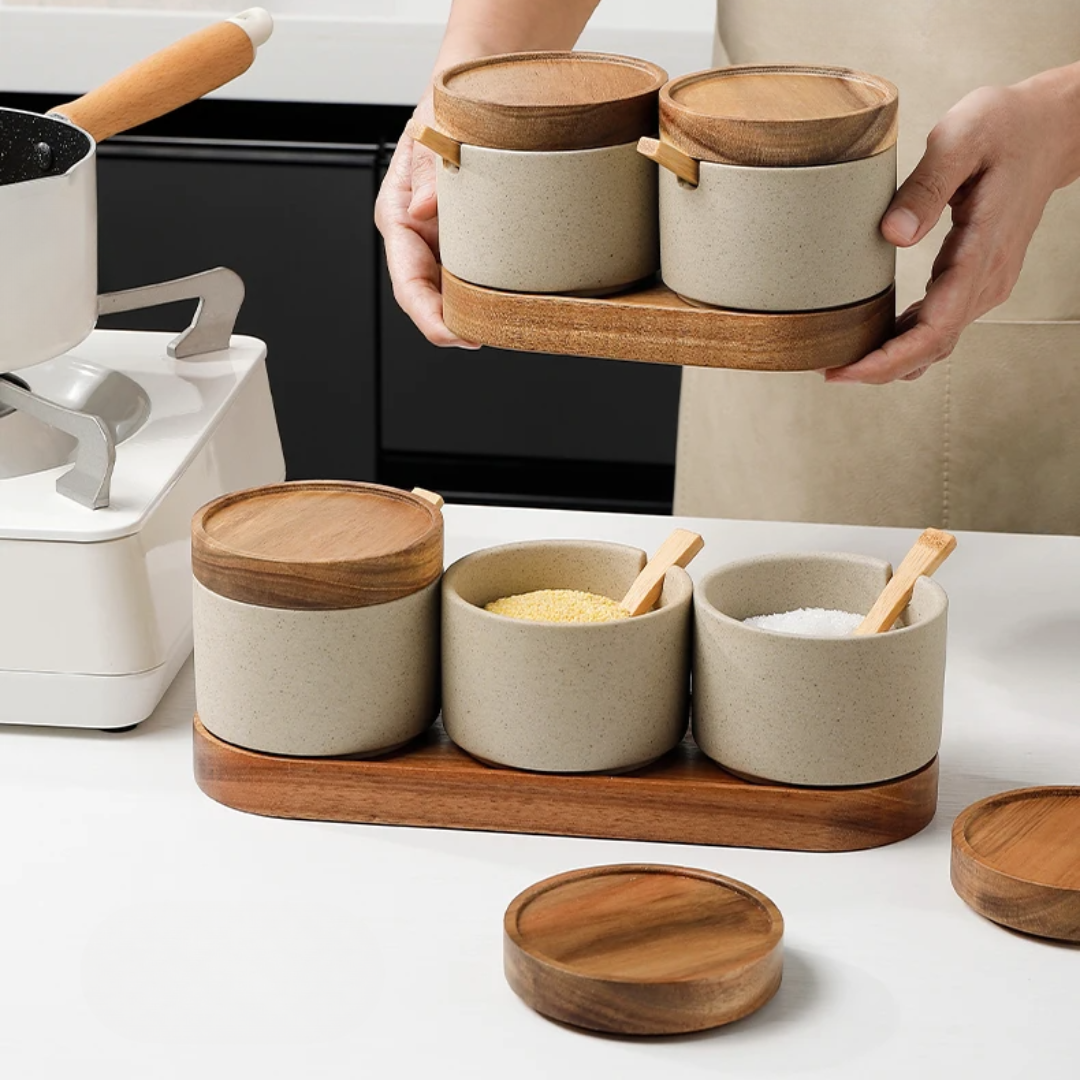 Copenhagen Modern Ceramic Seasoning Jar with Bamboo Lid