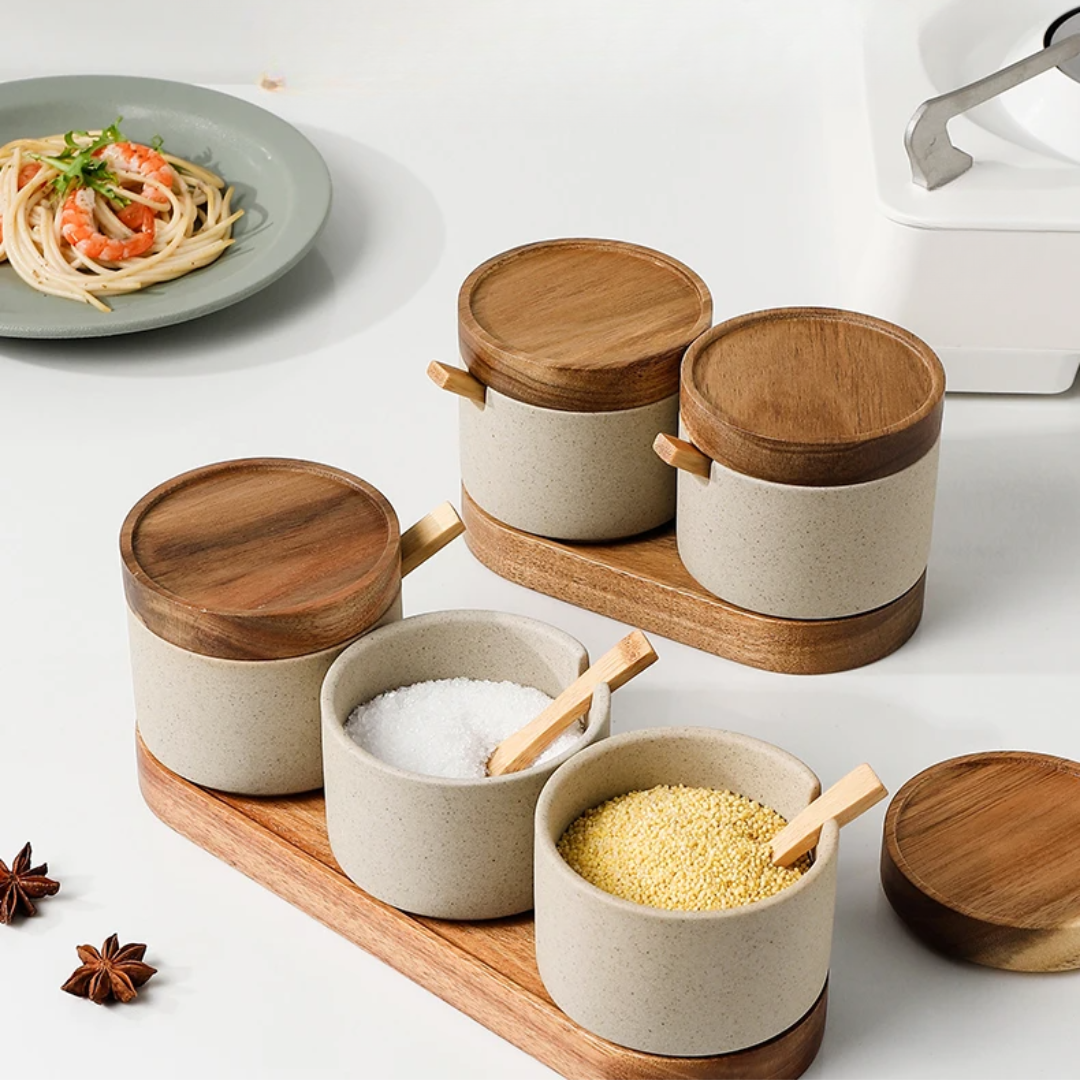 Copenhagen Modern Ceramic Seasoning Jar with Bamboo Lid