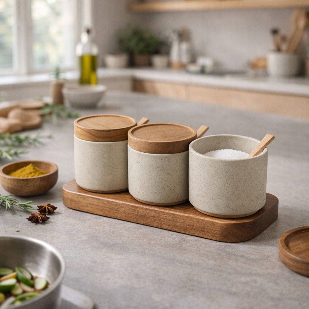 Copenhagen Modern Ceramic Seasoning Jar with Bamboo Lid