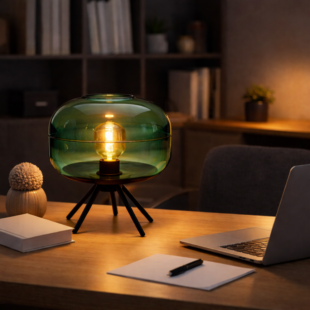 Florence Handblown Glass Artistry Bedside Lamp in Blue & Amber