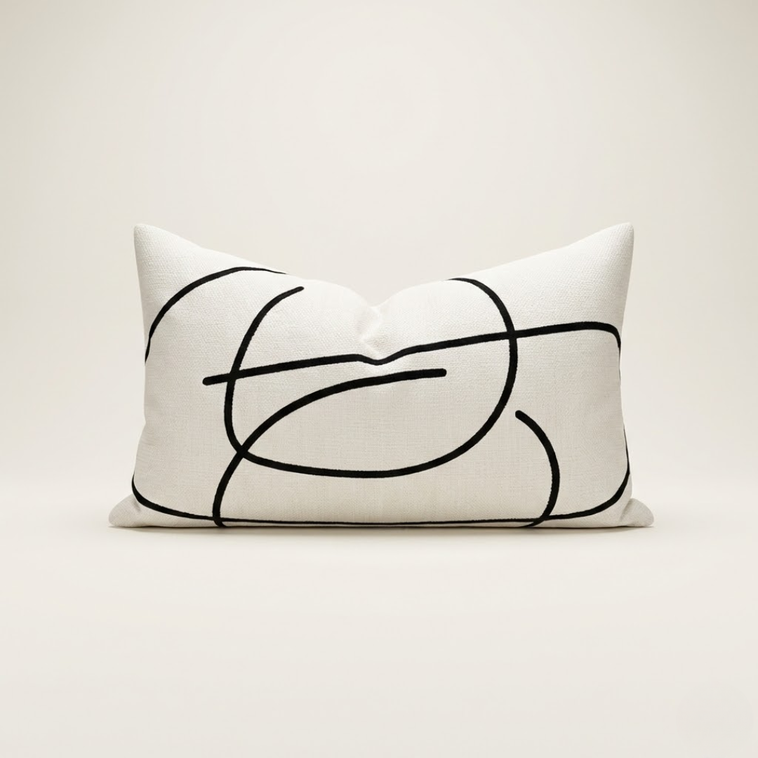 Nagano Line Art Lumbar Cushion Cover 12x20 Inch