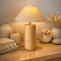 Oslo Natural Wood Artisan Lamp with Linen Shade