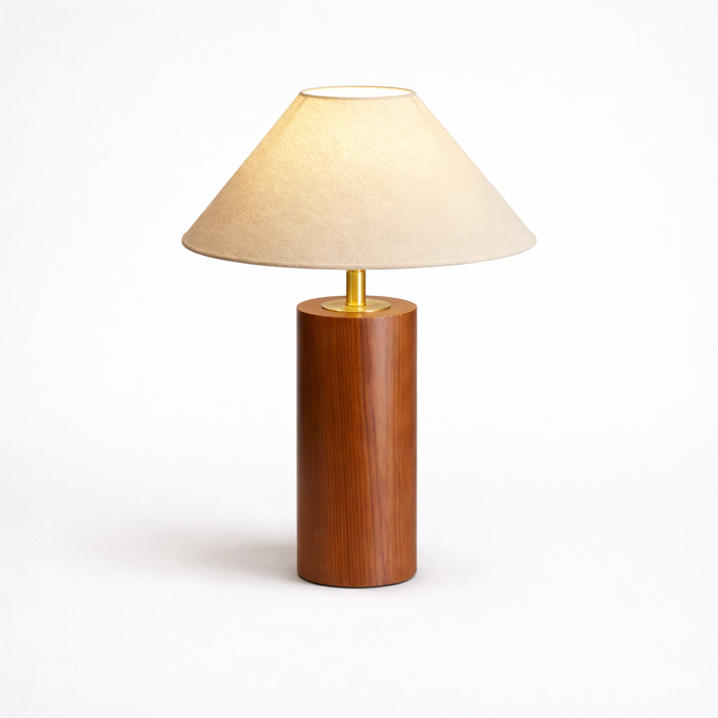 Oslo Natural Wood Artisan Lamp with Linen Shade