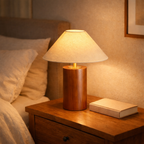 Oslo Natural Wood Artisan Lamp with Linen Shade