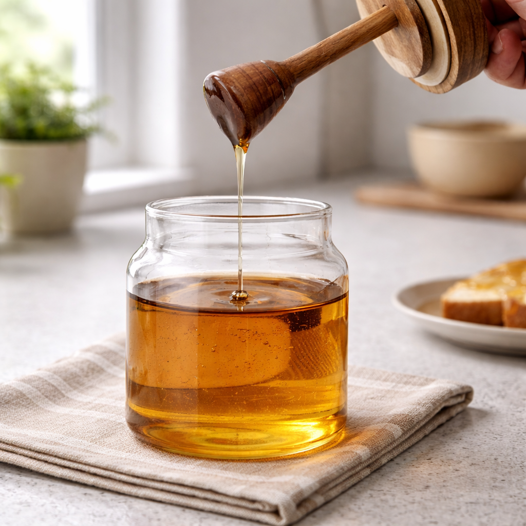 Provence Honey Glass Jar with Wooden Dipper & Sealed Lid