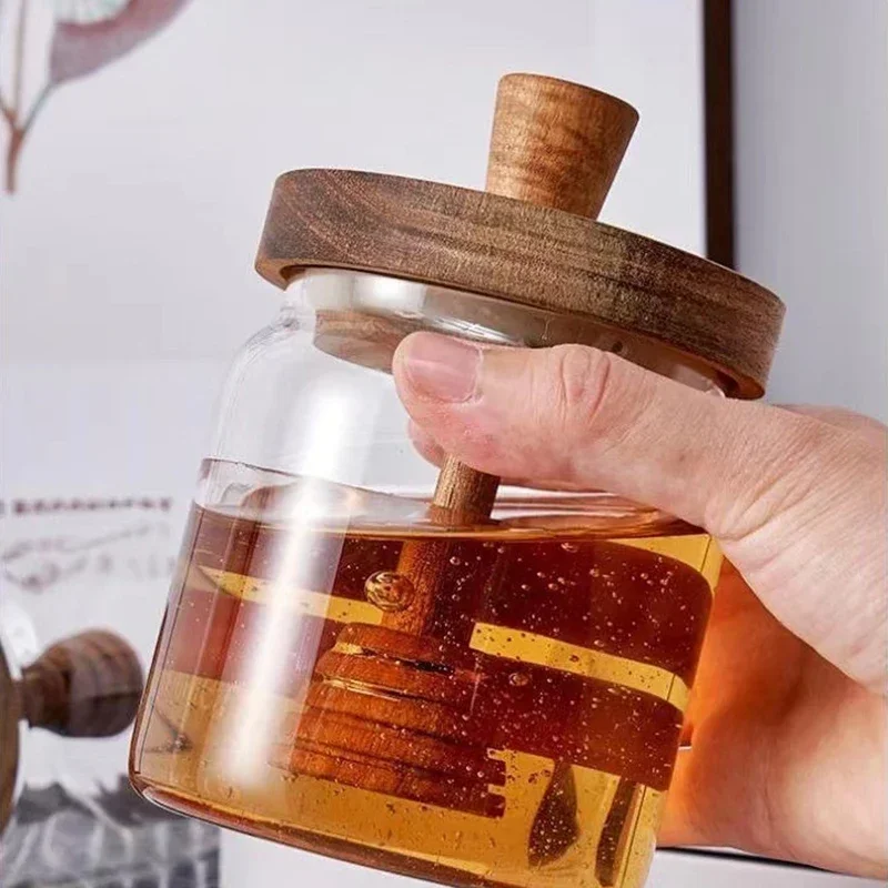 Provence Honey Glass Jar with Wooden Dipper & Sealed Lid