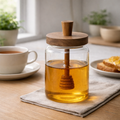Provence Honey Glass Jar with Wooden Dipper & Sealed Lid
