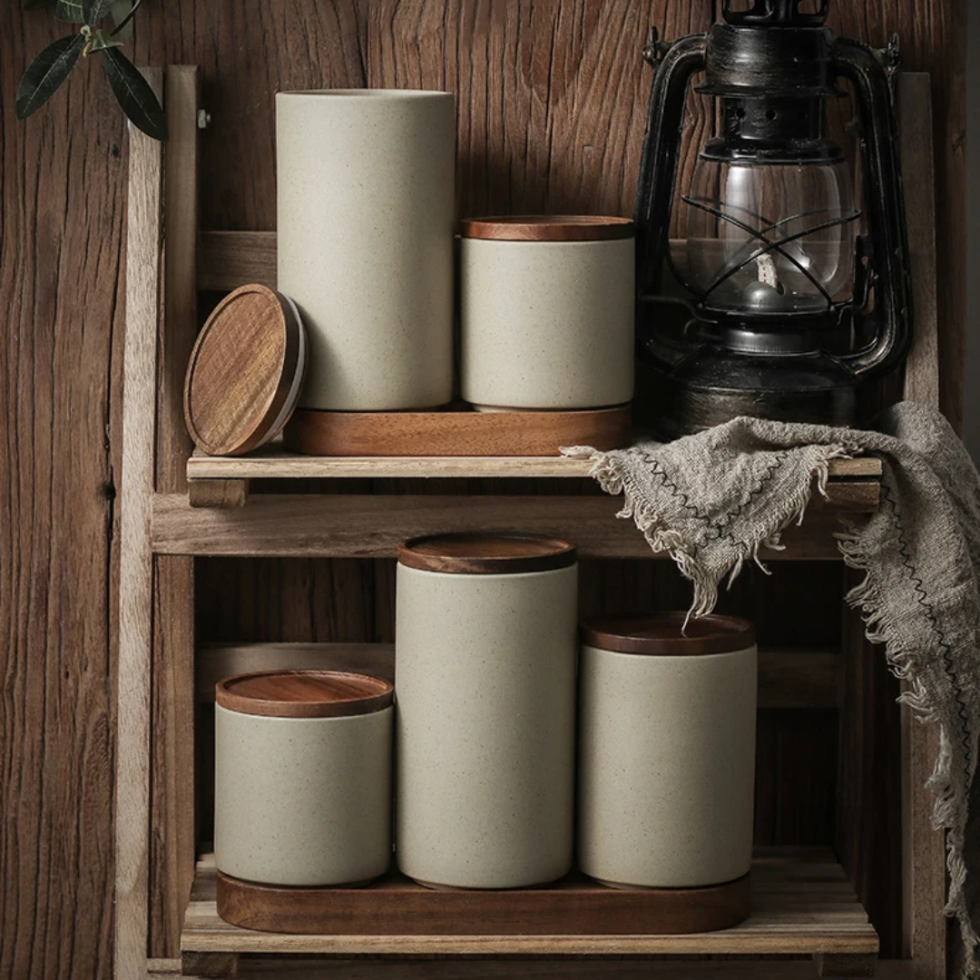 Provence Retro Ceramic Storage Jar with Wooden Lid