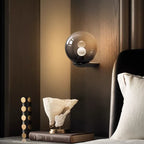 Smoke Grey Glass and Iron Wall Lamp