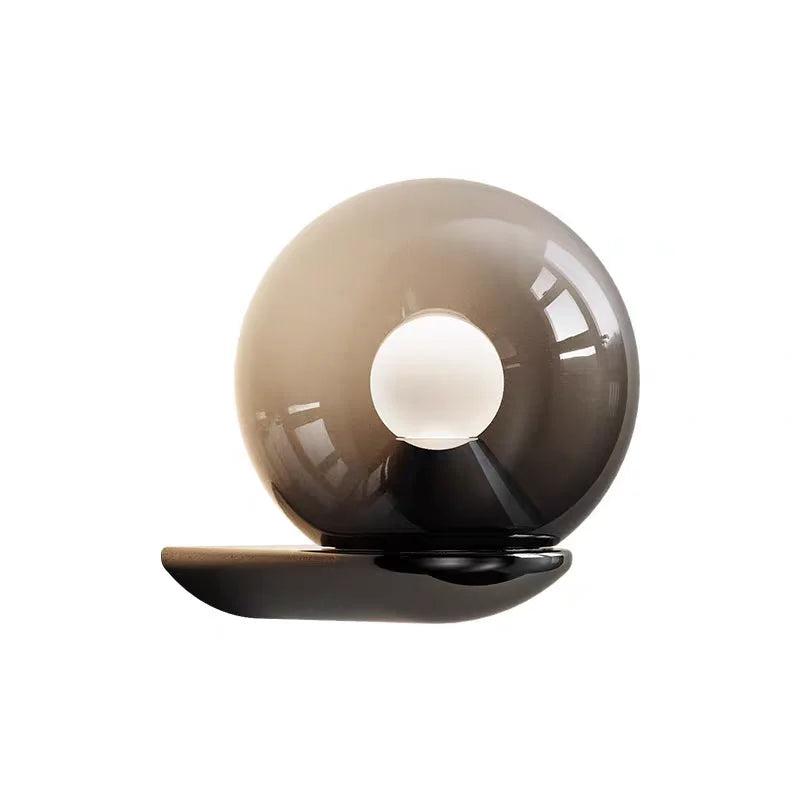 Smoke Grey Glass and Iron Wall Lamp