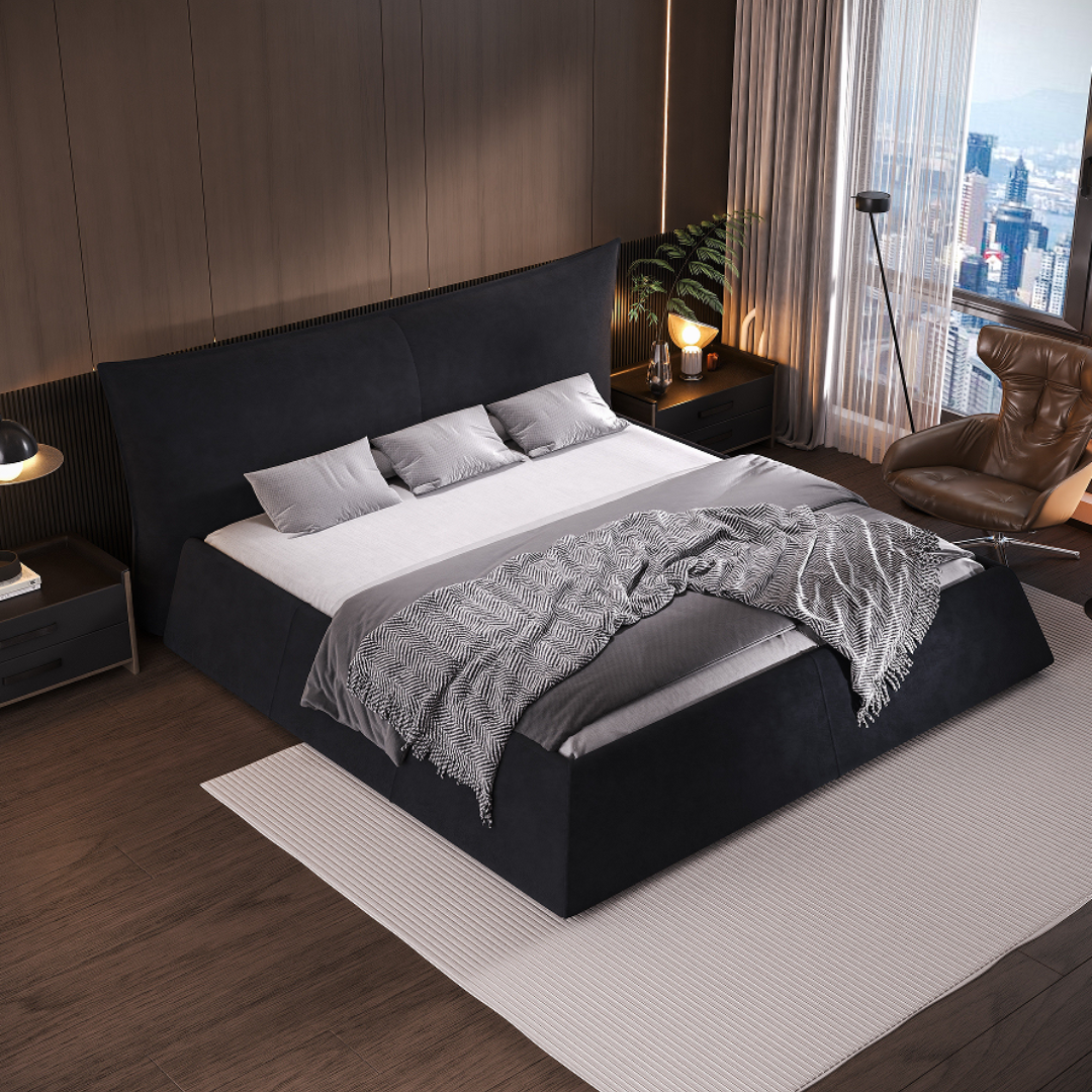Helsinki Modern Convertible Queen Platform Bed with Velvet Headboard