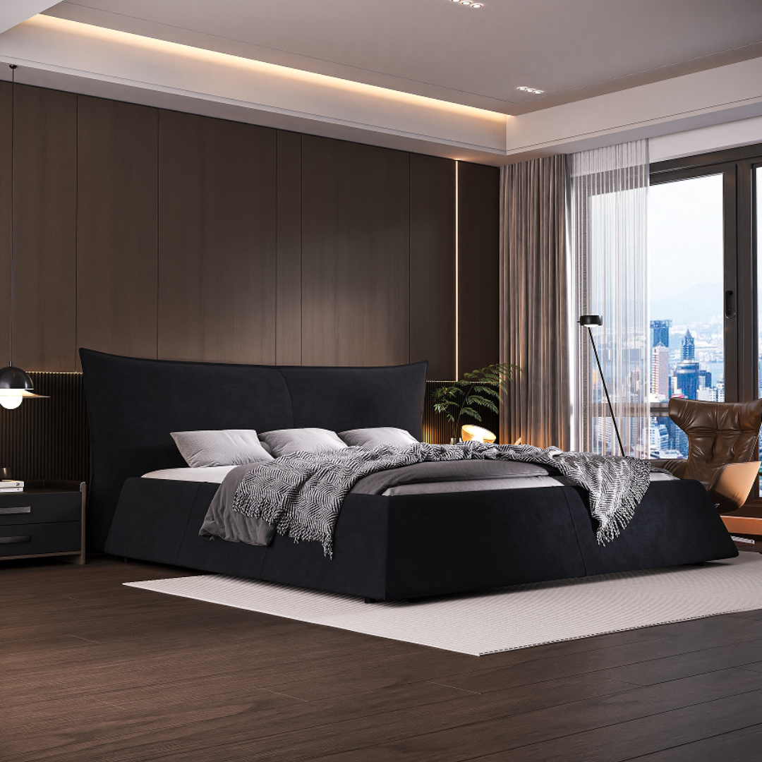 Helsinki Modern Convertible Queen Platform Bed with Velvet Headboard