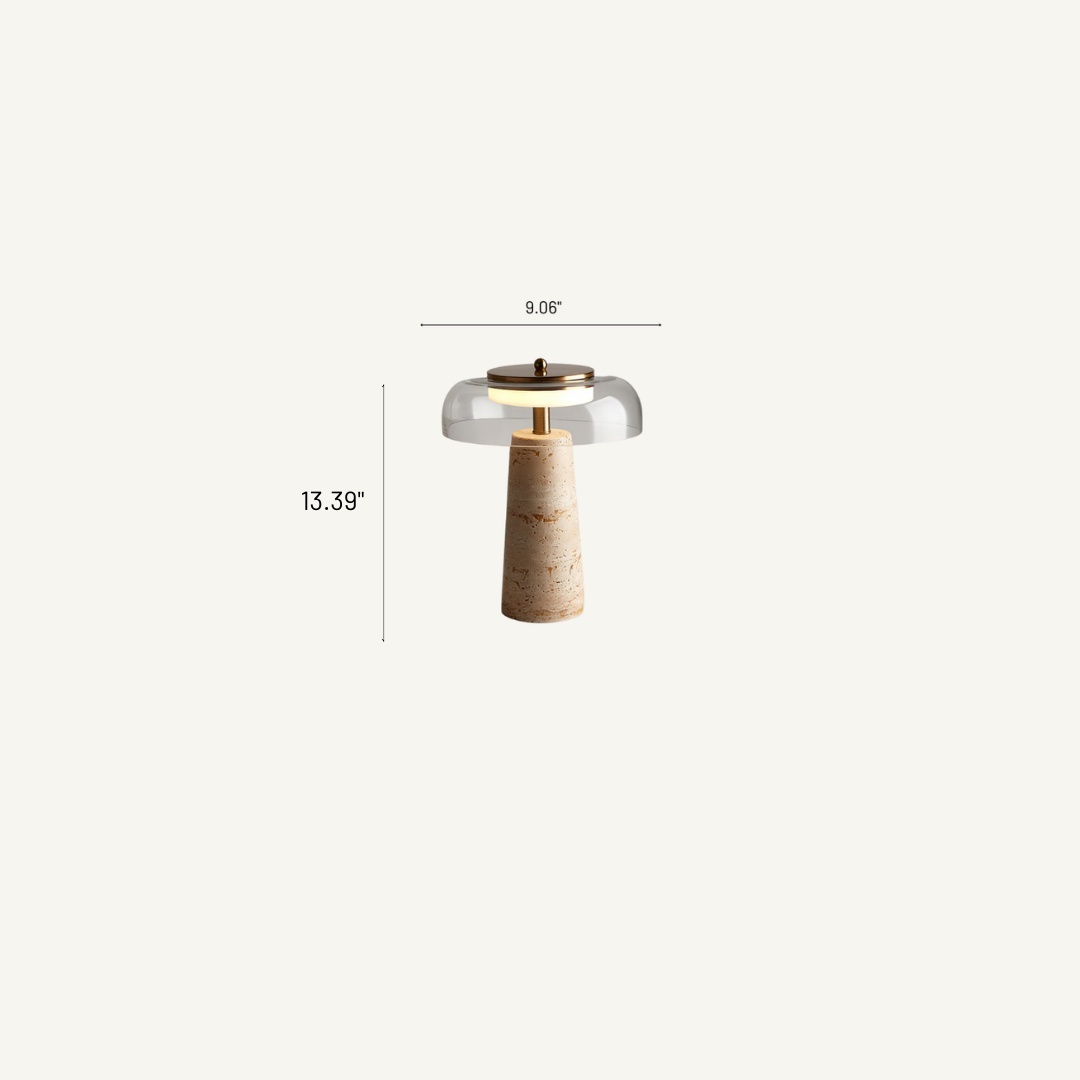 Umbria Travertine and Glass Mushroom Table Lamp